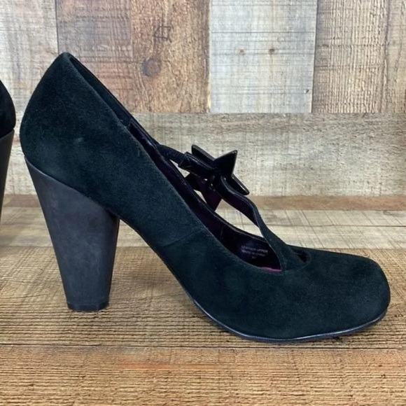 Betseyville Black Leather Star Strap Heels Womens 9M Slip On - Picture 6 of 15